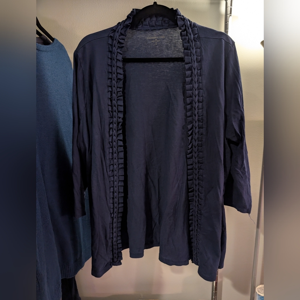 Coldwater Creek Navy Blue Ruffled Open-Front Cardigan in Size 1X/18